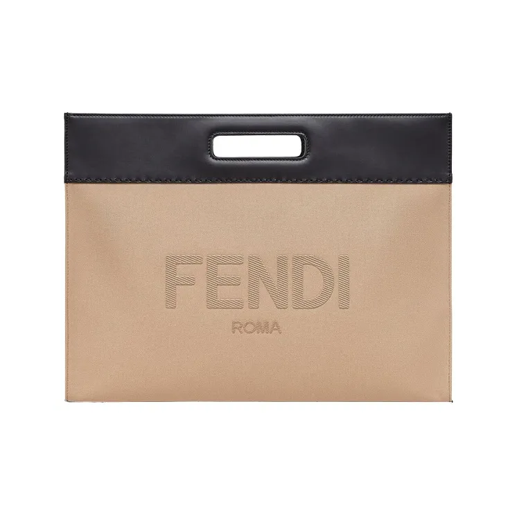 FENDI Canvas With Leather Canvas Bag Tote Bag Shopping Bag Shoulder Bag Handbag Regular Unisex Beige/Black-0