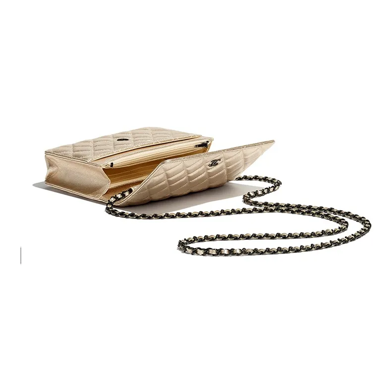 CHANEL WOC Metal Lambskin Shoulder Bag, Crossbody Bag Women's Gold-2