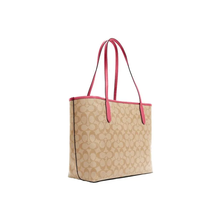 COACH City PVC Tote Bag, Shopping Bag, Handbag, Shoulder Bag Tubas Women's Milk Tea Monogram & Cherry Blossom Pink Edge-1