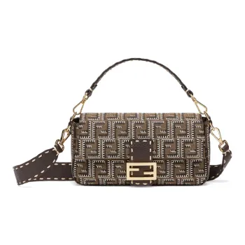 FENDI Baguette Jacquard Canvas With Leather Baguette Bag Portable Crossbody Bag Shoulder Bag Women's Brown