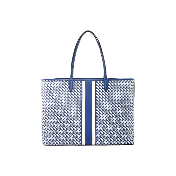 TORY BURCH T Zag PVC Tote Bag, Shopping Bag, Shoulder Bag, Handbag Regular Women's White Blue Multicolor-1