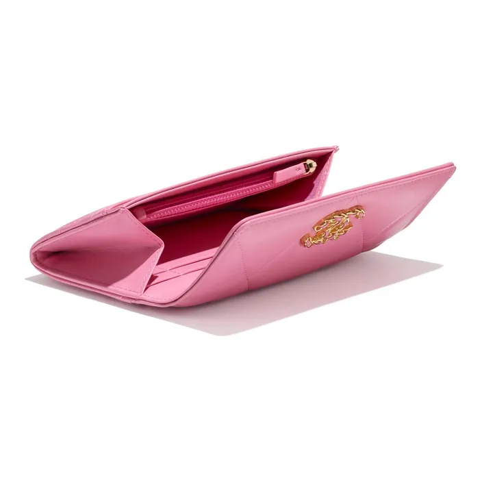 CHANEL Lambskin And Metal Flap Wallet Women's Pink-3