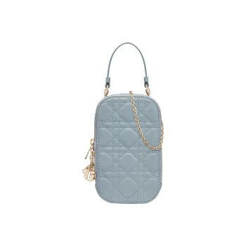 DIOR Lady Dior Sheepskin Cell Phone Pouch Handbag Shoulder Bag Crossbody Bag Women's Sky Blue