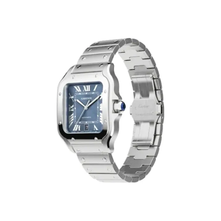 CARTIER SANTOS DE Automatic Mechanical Movement Men's Watches Watch 39.8mm Blue Dial Stainless Steel Watchband-2