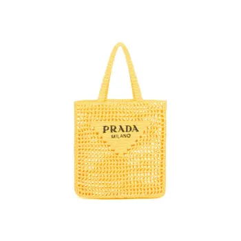 PRADA Raffia Tote Bag Shopping Bag Shoulder Bags Handbags Women's Yellow