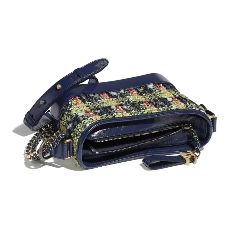 CHANEL Gabrielle Calfskin With Tweed Handbag, Shoulder Bag, Crossbody Bag Trumpets Women's Multicolor-2