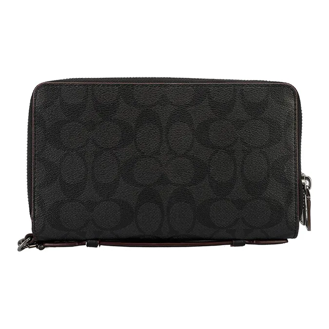 COACH Double Zip Wallet Coated Canvas With Leather Card Holder, Wallet Men's Black-2