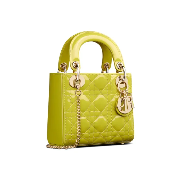 DIOR Lady Dior Patent Leather Cowhide Dior Bag Shoulder Bag Crossbody Bag Mini Women's Green Yellow-1
