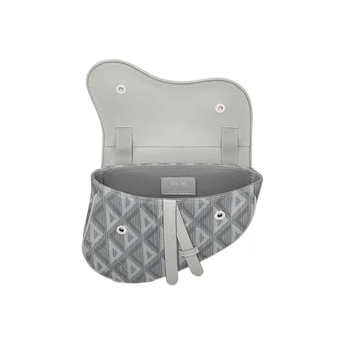DIOR Canvas With Smooth Cow Leather Saddle Bag Fanny Pack Portable Crossbody Bag Shoulder Bag Mini Men's Gray-3