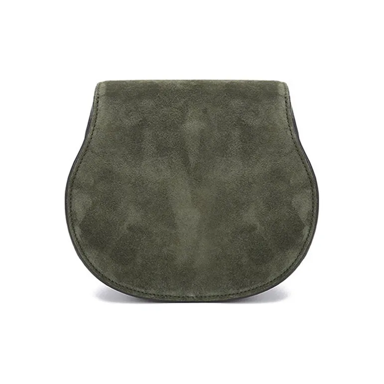 Chloe Marcie Suede Patchwork Shiny Calfskin Saddle Bag, Shoulder Bag, Crossbody Bag Mini Women's Night Forest Green-3