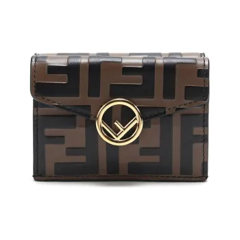 FENDI Calfskin Wallet Women's Brown/Black