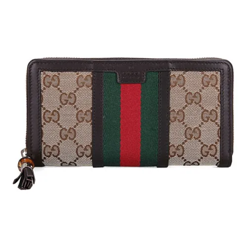 GUCCI Canvas With Leather Money Clip Canvas Bag Wallet Women's Ebony/Brown