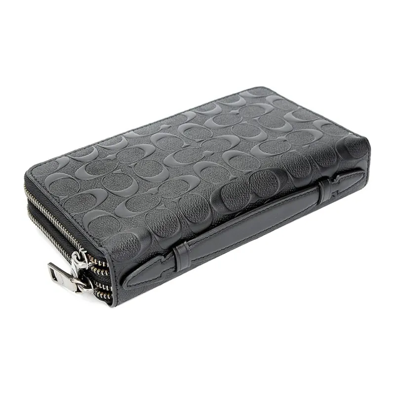 COACH Double Zip Wallet Artificial Leather Clutch Tubas Men's Black-3
