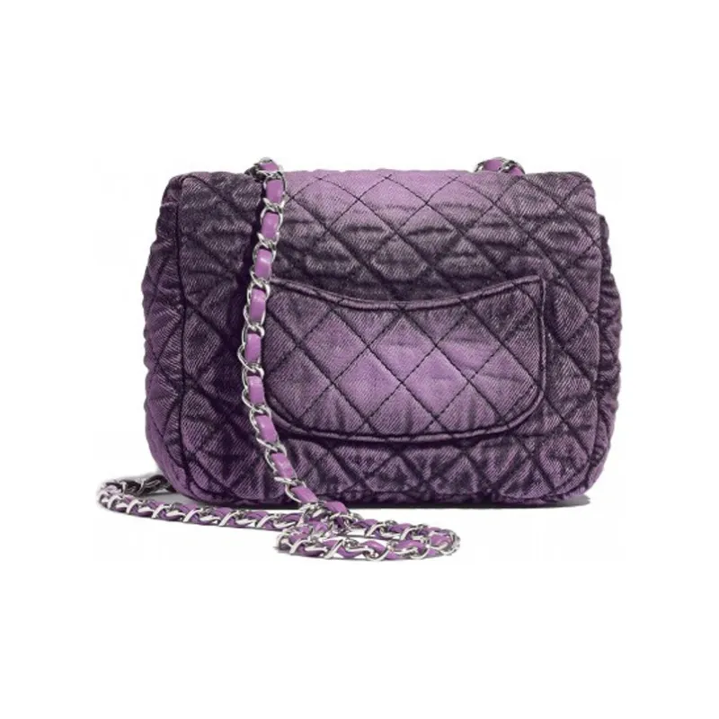 CHANEL Denim Shoulder Bag, Crossbody Bag Women's Black Purple-1