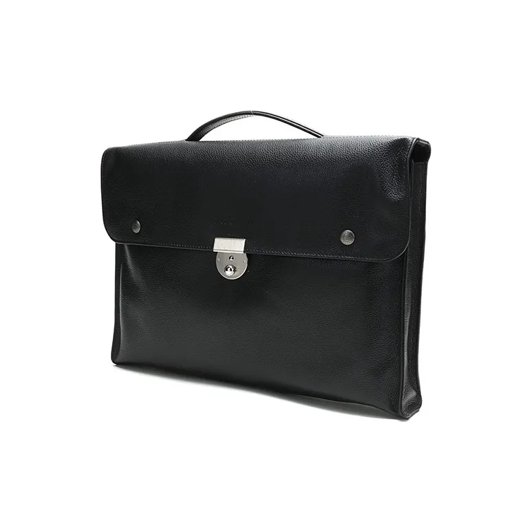LONGCHAMP Le Foulonné Cow Leather Briefcase, One Shoulder Handbag Men's Black-1