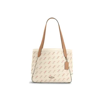 COACH Coated Canvas With Leather Tote Bag, Shopping Bag, Handbag, Shoulder Bag Women's Ecru