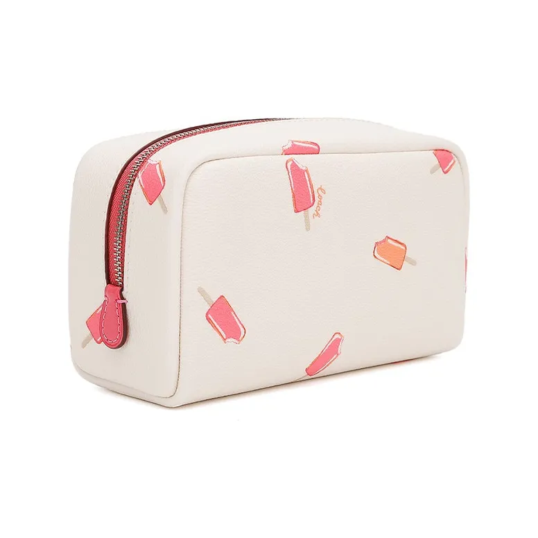 COACH Boxy Artificial Leather Clutch Makeup Bag Small Size Women's White-3