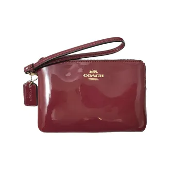 COACH Boxed Patent Leather Leather Wallet Wrist Bag Clutch Women's Burgundy