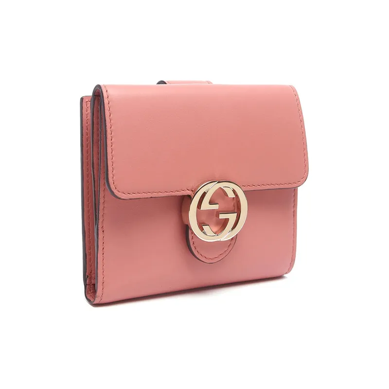 GUCCI Leather Card Holder Money Clip Wallet Women's Pink-1