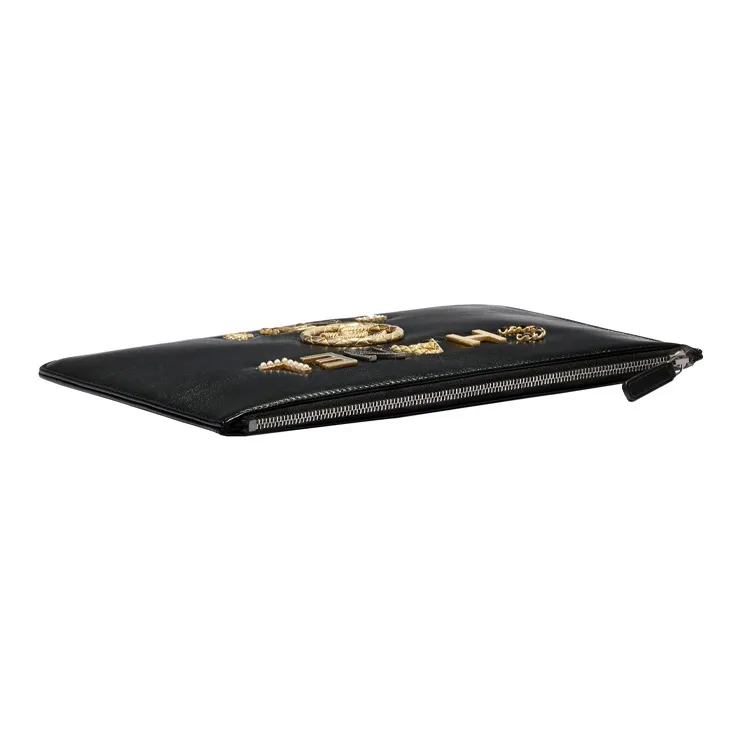 CHANEL Calfskin With Crystal Pearl With Water Crystal With Enamel Clutch Women's Black-3
