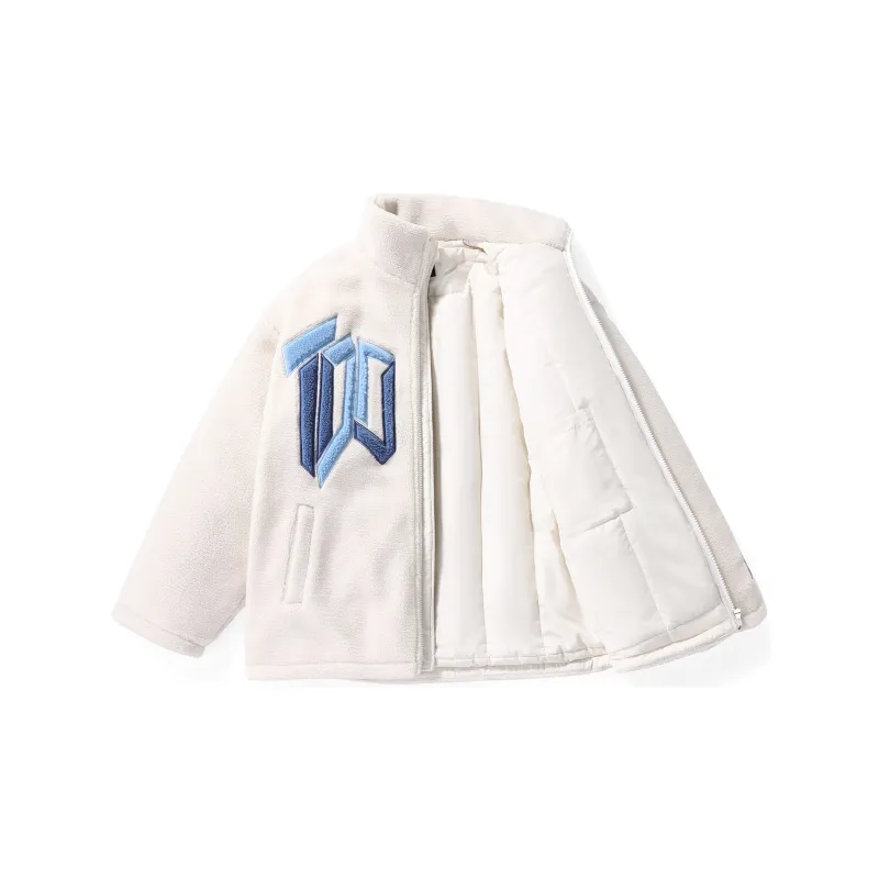 Bt Letter Stand Collar Loose Fit Puffer Jacket Unisex Ecru-2