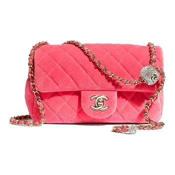 CHANEL Classic Flap CF Small Gold Ball Goose Plush Velvet Mouth Cover Bag, Crossbody Bags, Shoulder Bags Women's Pink