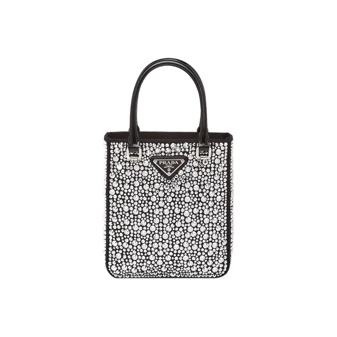 PRADA Satin Tote Bag Shopping Bag Shoulder Bag Handbag Small Size Women's Black-0