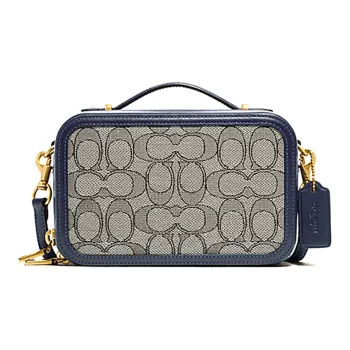 COACH Alie Canvas With Leather Box Bag Camera Bag Portable One Shoulder Crossbody Fanny Pack Mini Women's Blue Monogram