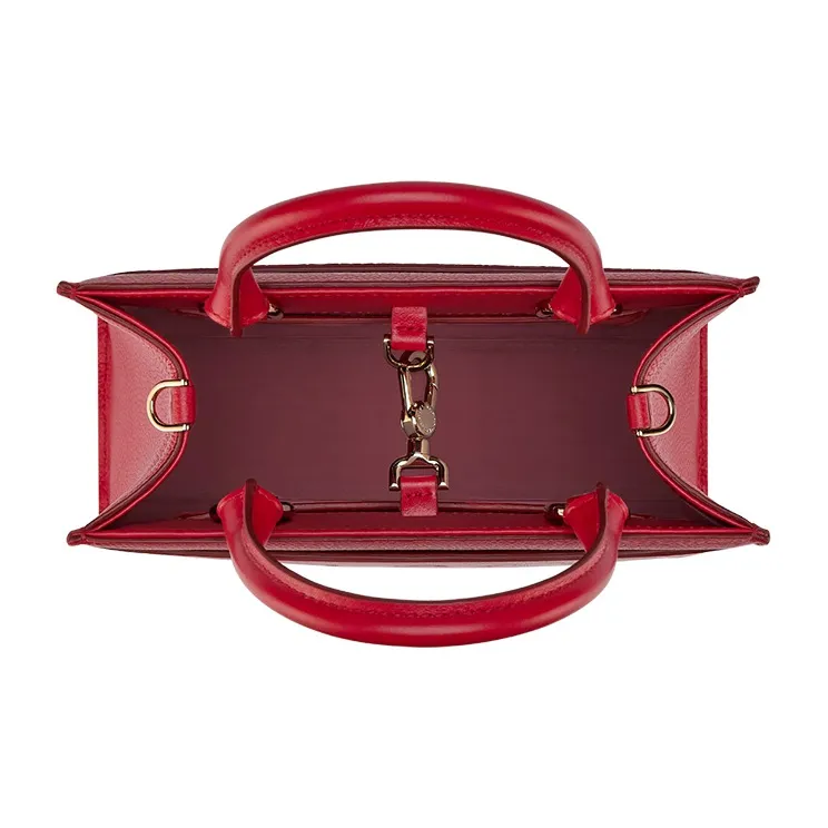 BVLGARI Logo Cow Leather One Shoulder Handbag Small Size Women's Red-3