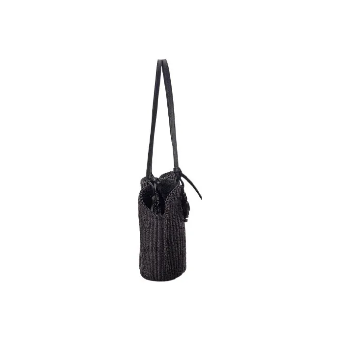 LOEWE Anagram Elephant Grass Cow Leather Charm Shell Handbag One Shoulder Handbag Women's Black-2