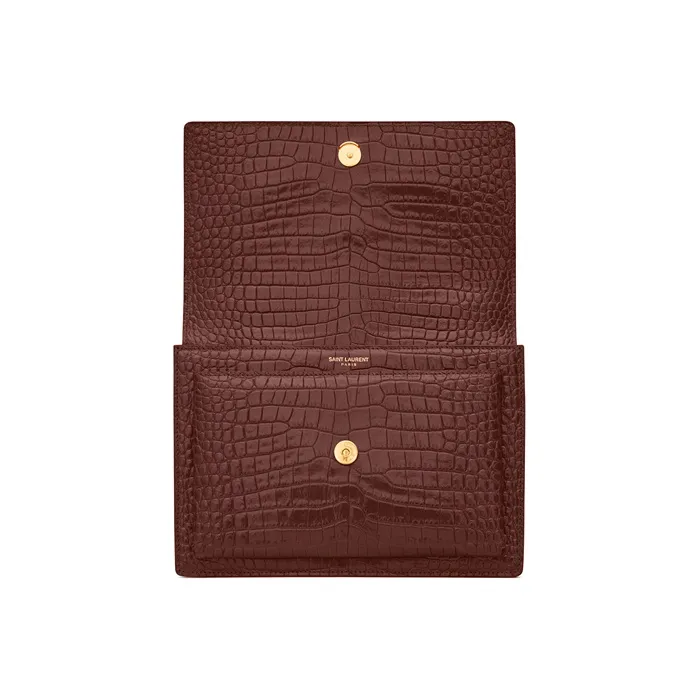 SAINT LAURENT Crocodile Embossed Shiny Leather Chain Crossbody Bag Shoulder Bag Women's Red Velvet-4