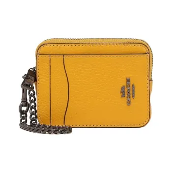 COACH Card Case Pebbled Leather Wallets Card Holders Women's Yellow