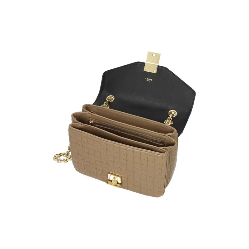 CELINE Leather Tofu Bag Shoulder Bag Crossbody Bag Small Size Women's Brown Black-3