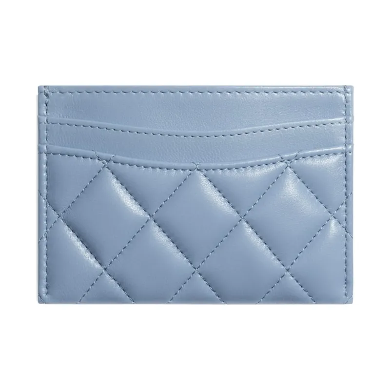 CHANEL Lambskin Card Holder Unisex Sky Blue-1