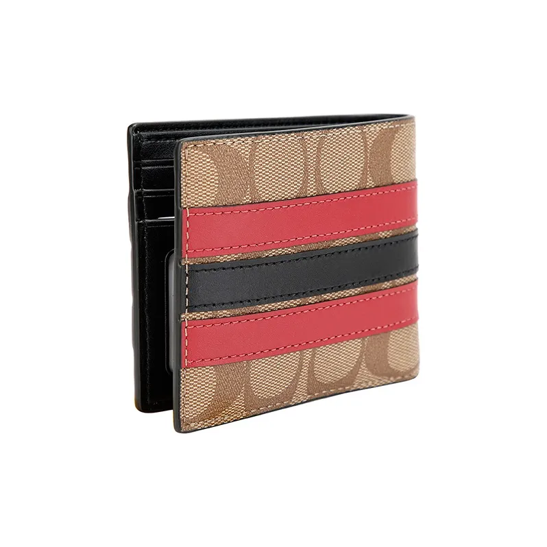 COACH Boxed Artificial Leather With Leather Keychain Wallet Gift Box Set Men's Red & Khaki-4