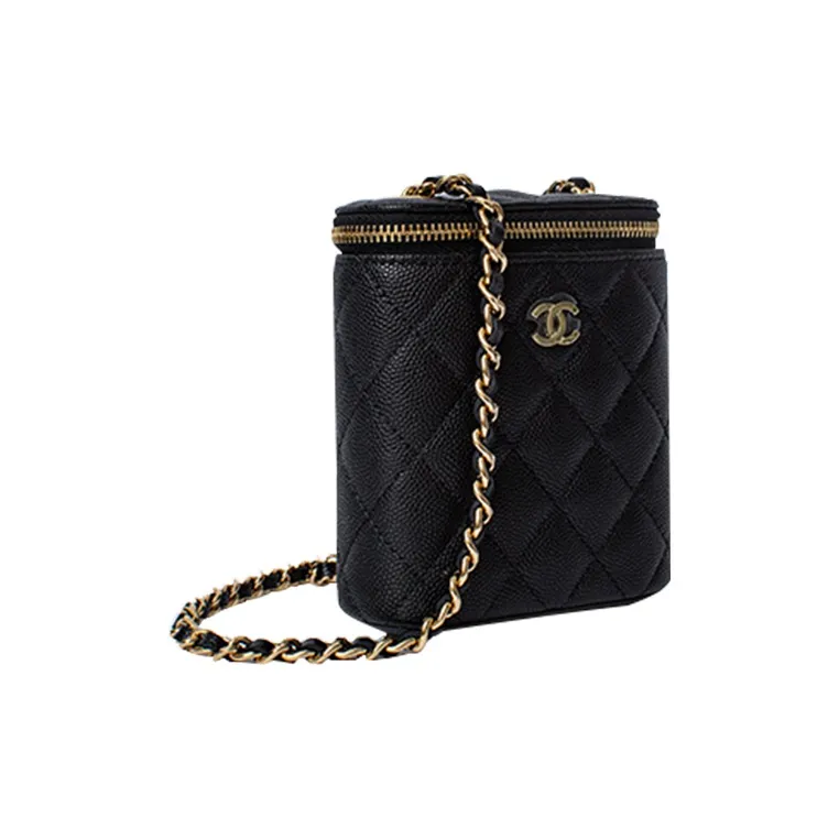CHANEL Litchi Grain Cow Leather Square Box Crossbody Bag, Shoulder Bag Women's Black-1