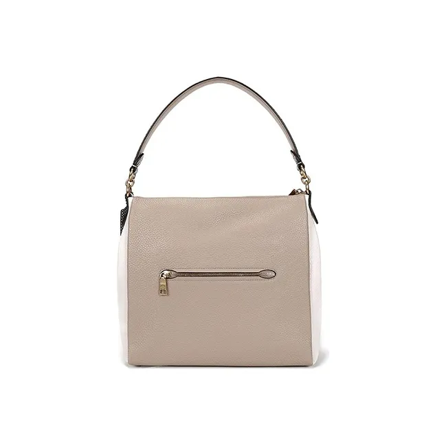 COACH Shay Pebbled Leather Travel Bag, One Shoulder Handbag Large Size Women's Milk Tea & White-1