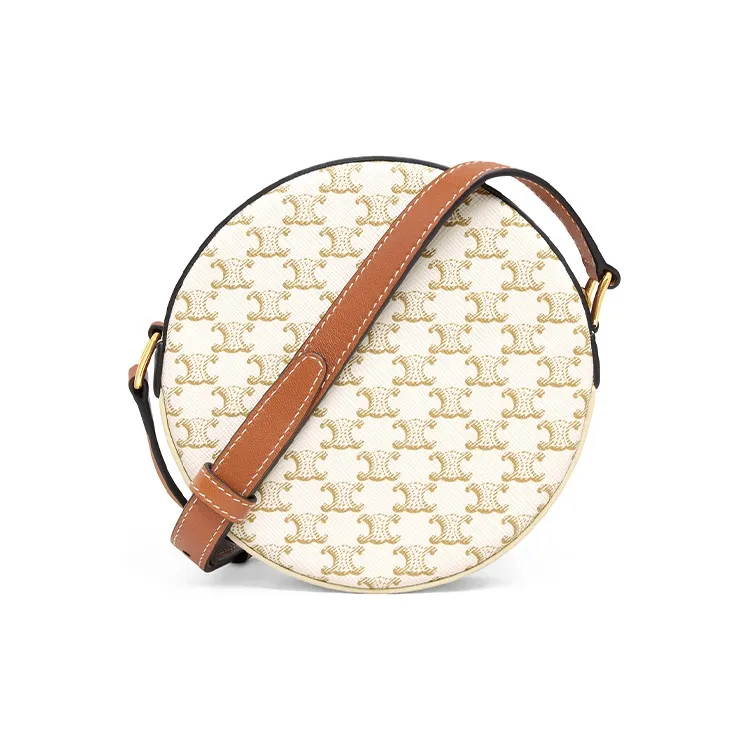 CELINE Sheepskin Artificial Leather Round Cake Bag Shoulder Bag Crossbody Bag Mini Women's White-3