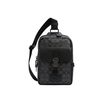 COACH Canvas With Leather One Shoulder Crossbody Backpack Sling Bags Mini Men's Charcoal Black