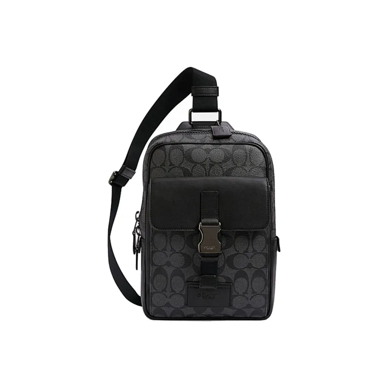 COACH Canvas With Leather One Shoulder Crossbody Backpack Sling Bags Mini Men's Charcoal Black-0