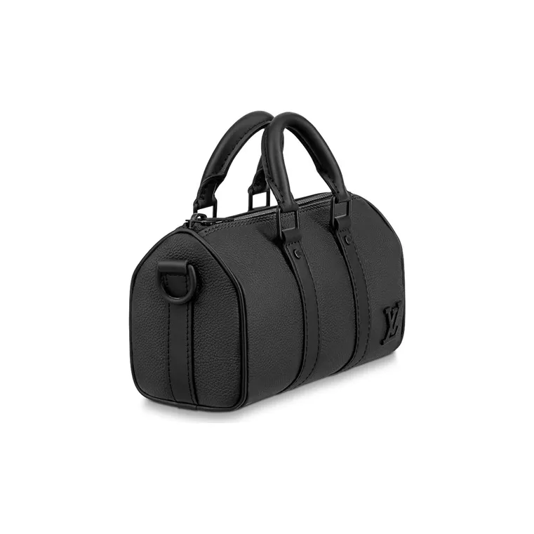 LOUIS VUITTON KeepallAerogram Leather One Shoulder Crossbody Travel Bag Men's Black-2