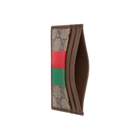 GUCCI Canvas With Leather Card Clip Card Holder Men's Brown-4