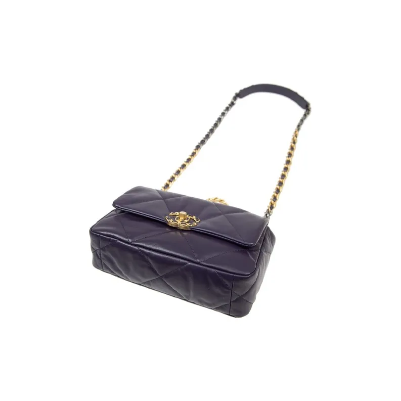 CHANEL 19Bag Sheepskin Shoulder Bag, Crossbody Bag Women's Purple Blue-3