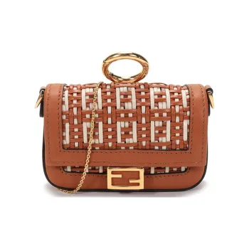FENDI Baguette Leather Baguette Bag Coin Purses Crossbody Bag Shoulder Bag Women's Brown/White