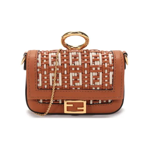 FENDI Baguette Leather Baguette Bag Coin Purses Crossbody Bag Shoulder Bag Women's Brown/White