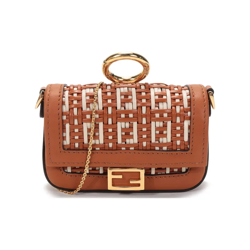 FENDI Baguette Leather Baguette Bag Coin Purses Crossbody Bag Shoulder Bag Women's Brown/White-0