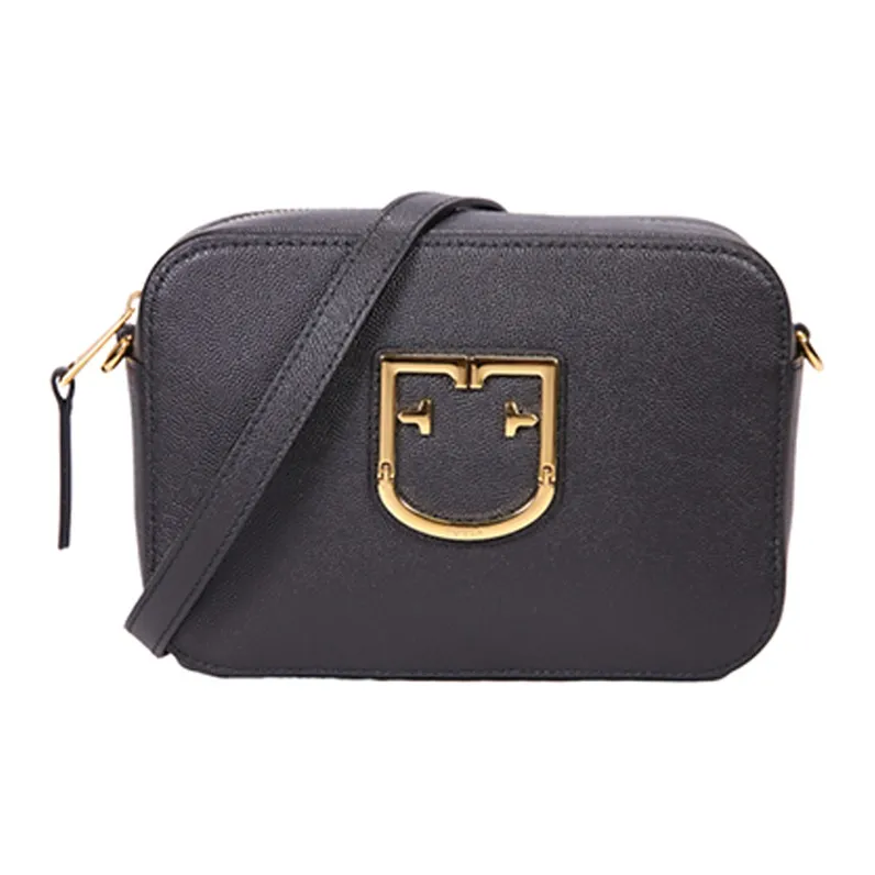 Furla Brava Camelia Cow Leather Camera Bag, Shoulder Bag, Crossbody Bag Mini Women's Black-0