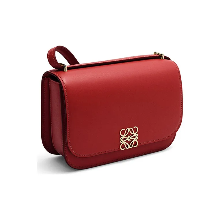 LOEWE Goya Silk Calfskin One Shoulder Crossbody Clutches Small Size Women's Red-1