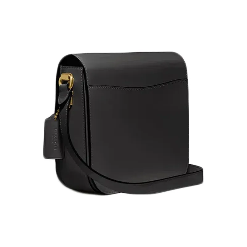 COACH Hutton Leather Saddle Bag, Tofu Bag, Crossbody Bag Trumpets Women's Black-1