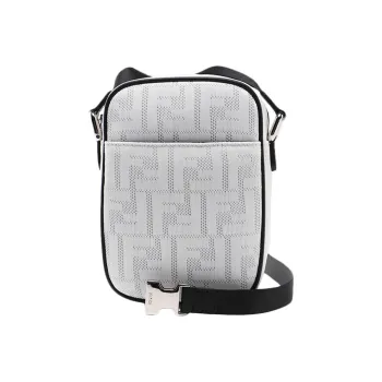 FENDI Mesh Canvas With Leather Messenger Bag Camera Bag Shoulder Bag Crossbody Bag Men's White/Black